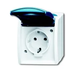 Universal Busch Jaeger Schuko Steckdose 20 EWN-53 Grau/blaugrün Mit Namensschild Aufputz Ocean