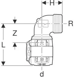 Geberit FlowFit Übergangsbogen 620502001 DN 20, Ø 25, R 3/4, 90Grad, Mit Außengewinde -Werkzeug Verkaufsgeschäft Geberit FlowFit Uebergangsbogen 620502001 DN 20 o 25 R 3 4 90Grad mit Aussengewinde 1